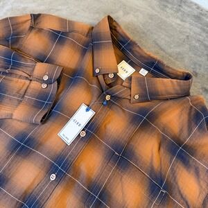 ROWM Mens 4XT Brown Navy Blue Plaid Long Sleeve Button Down Shirt NWT Tall Man